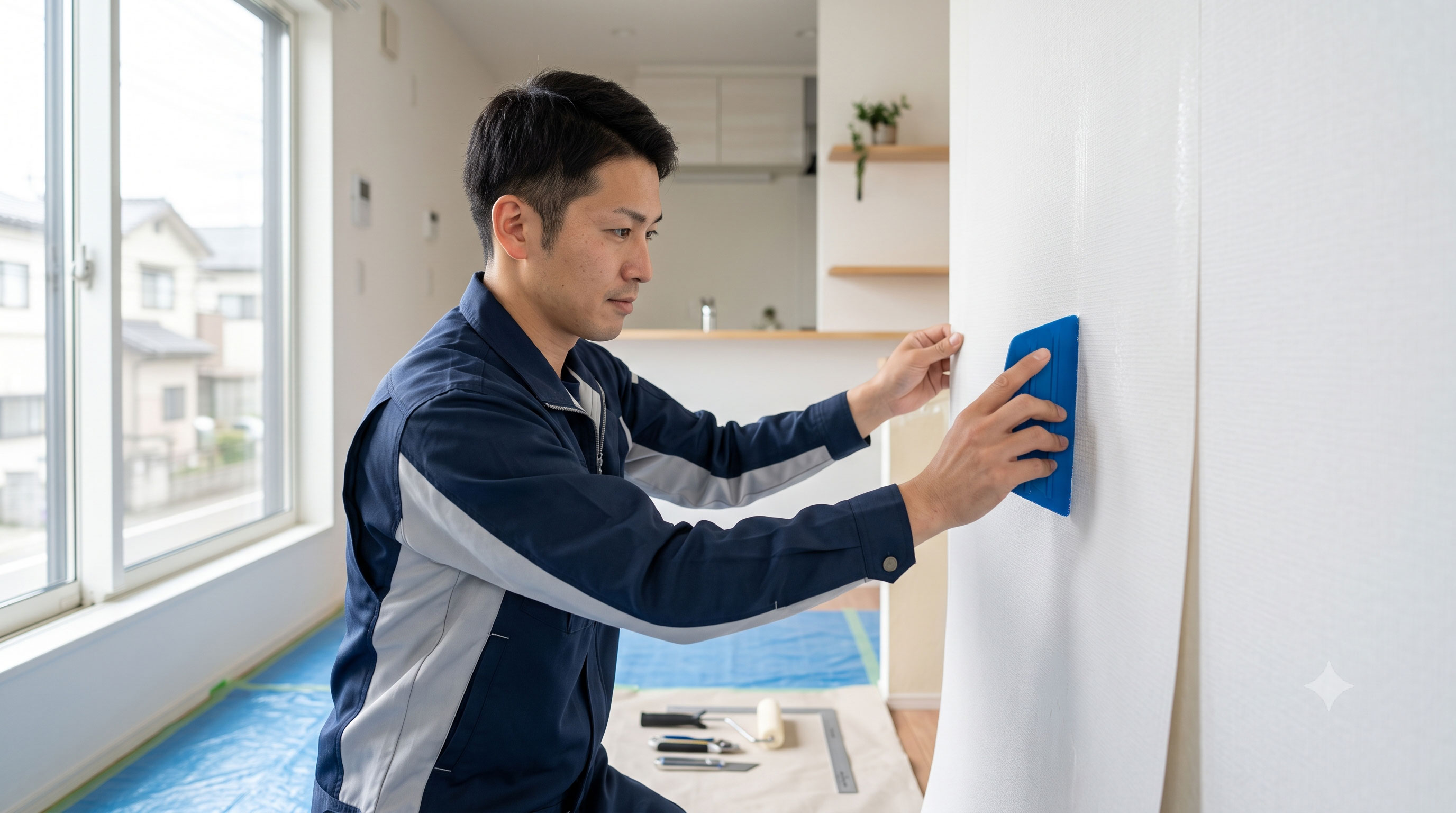 クロスを施工する職人のイメージ